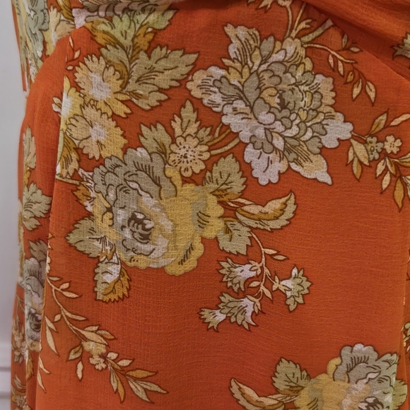 Urban Outfitters Orange/Yellow MultiColor Floral Strappy Ruffle Maxi Dress,Large - Picture 11 of 16